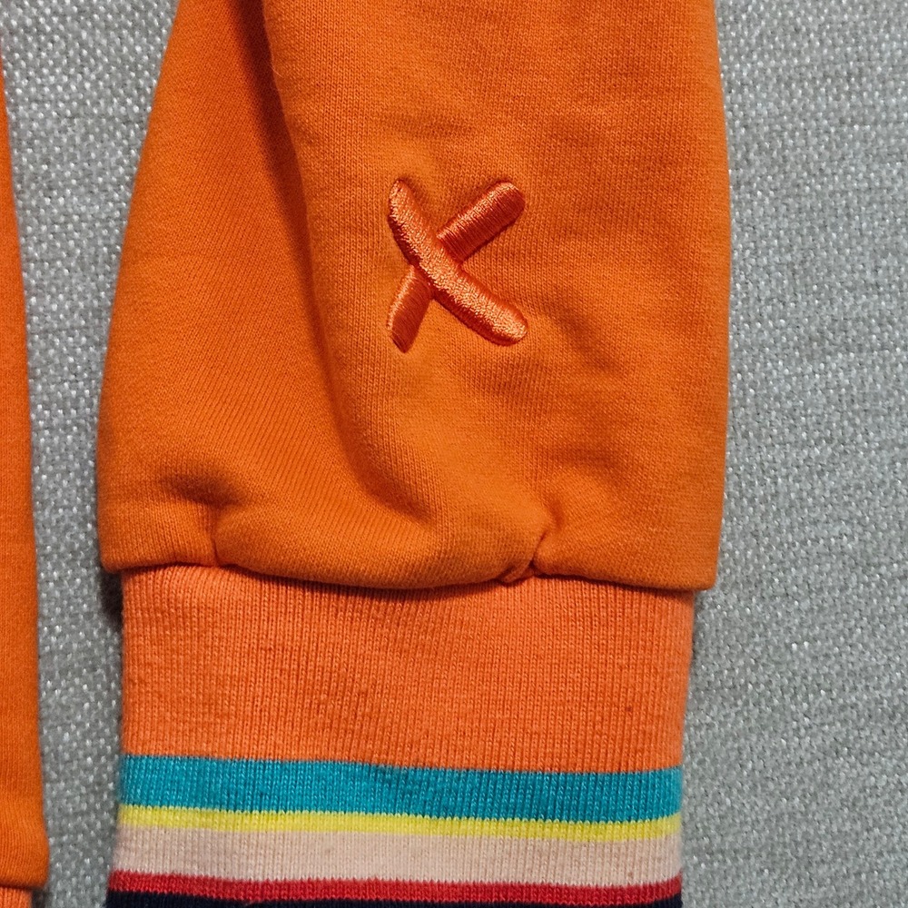 BKYS Sweatshirt 2XL Orange Embroidered Teddy Bear Rose Striped Trim Crewneck - Picture 6 of 9